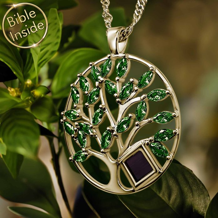 Bible Necklace Gold Tree of Life Design With New Testament Inside My Nano Jewelry